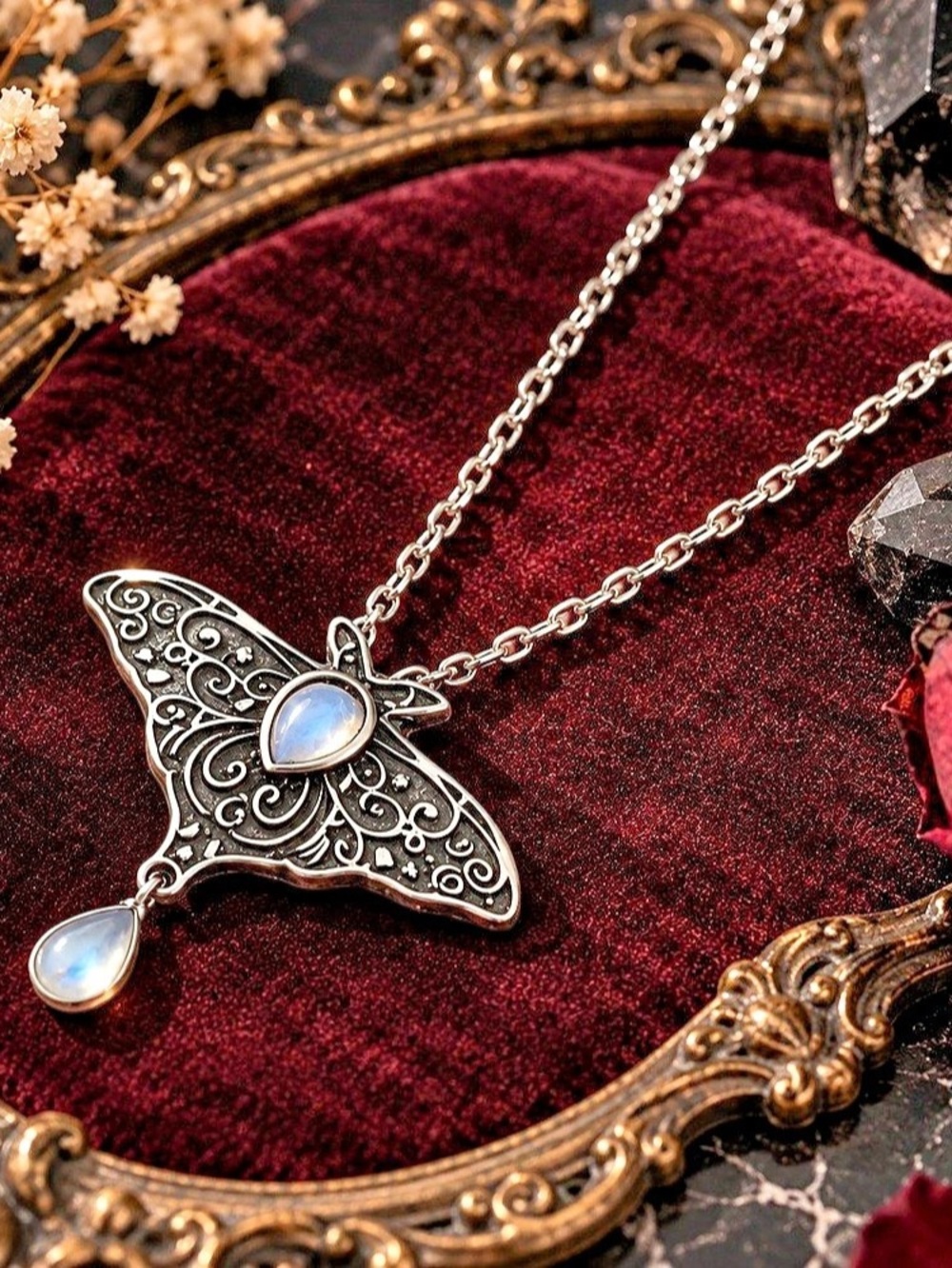 Silver & Blue Pendant Necklace Moth